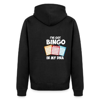 I've Got Bingo In My DNA - Unisex Premium Bio Zip Hoodie - Schwarz - Hinten - Nico (187cm)