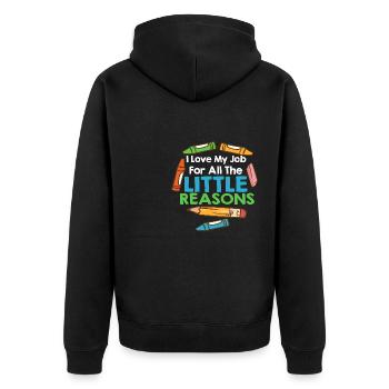 I Love My Job For All The Little Reasons - Unisex Premium Bio Zip Hoodie - Schwarz - Hinten - Nico (187cm)