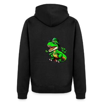 St. Patrick Day T-Rex Dinosaurier mit Hut - Unisex Premium Bio Zip Hoodie - Schwarz - Hinten - Nico (187cm)