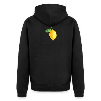 Zitrone - Unisex Premium Bio Zip Hoodie - Schwarz - Hinten - Nico (187cm)