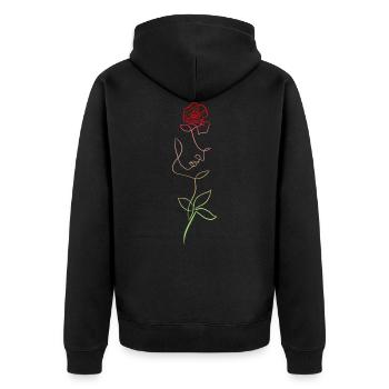 Weibliches Gesicht und Blumenrose Linie - Unisex Premium Bio Zip Hoodie - Schwarz - Hinten - Nico (187cm)