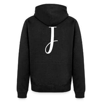 Calligraphy, initial J - Unisex Premium Organic Zip Hoodie - black - Back - Nico (187cm)