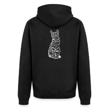 Katze weiß Silhouette Geschenk Katzenliebhaber - Unisex Premium Bio Zip Hoodie - Schwarz - Hinten - Nico (187cm)
