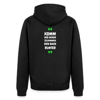 Komm wir gehen zusammen den Bach runter - Unisex Premium Bio Zip Hoodie - Schwarz - Hinten - Nico (187cm)