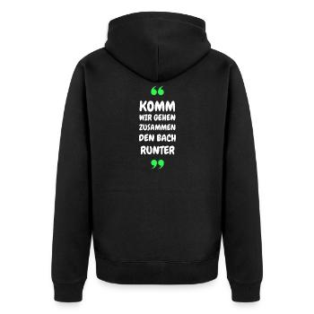 Komm wir gehen zusammen den Bach runter - Unisex Premium Bio Zip Hoodie - Schwarz - Hinten - Nico (187cm)