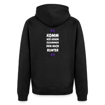 Komm wir gehen zusammen den Bach runter - Unisex Premium Bio Zip Hoodie - Schwarz - Hinten - Nico (187cm)