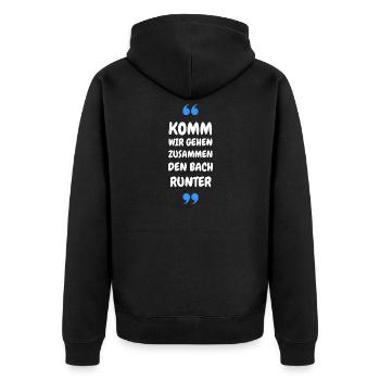 Komm wir gehen zusammen den Bach runter - Unisex Premium Bio Zip Hoodie - Schwarz - Hinten - Nico (187cm)