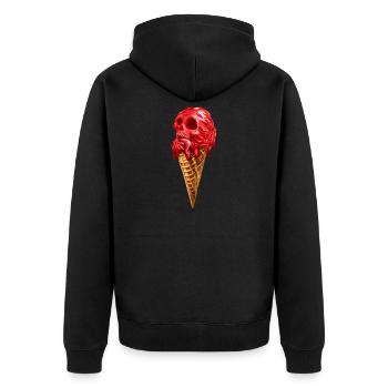 Der knusprige Vanille-Schmerz - Unisex Premium Bio Zip Hoodie - Schwarz - Hinten - Nico (187cm)