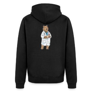 Bär Arzt Stethoskop - Unisex Premium Bio Zip Hoodie - Schwarz - Hinten - Nico (187cm)