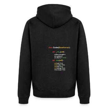 Class Coder Base Human Programming Coder Computer - Unisex Premium Bio Zip Hoodie - Schwarz - Hinten - Nico (187cm)