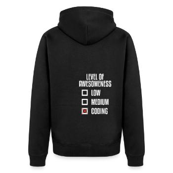 Level Of Awesomeness Low Medium Coding Programming - Unisex Premium Bio Zip Hoodie - Schwarz - Hinten - Nico (187cm)
