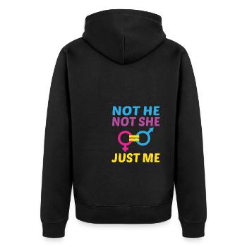 Not He Not She Just Me Lesbian Proud Rainbow Queer - Unisex Premium Bio Zip Hoodie - Schwarz - Hinten - Nico (187cm)