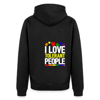 I Love Tolerant People Bisexual Gay Pansexual Rain - Unisex Premium Bio Zip Hoodie - Schwarz - Hinten - Nico (187cm)