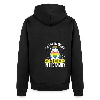 I'm The Rainbow Sheep In The Family Lesbian Love G - Unisex Premium Bio Zip Hoodie - Schwarz - Hinten - Nico (187cm)