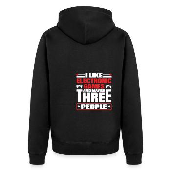 I Like Electronic Games And Maybe Thee People Vide - Unisex Premium Bio Zip Hoodie - Schwarz - Hinten - Nico (187cm)
