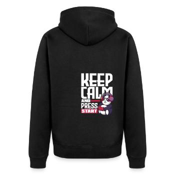 Keep Calm And Press Start Video Game Player Gaming - Unisex Premium Bio Zip Hoodie - Schwarz - Hinten - Nico (187cm)