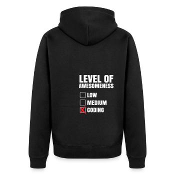 Level Of Awesomeness Low Medium Coding Programming - Unisex Premium Bio Zip Hoodie - Schwarz - Hinten - Nico (187cm)