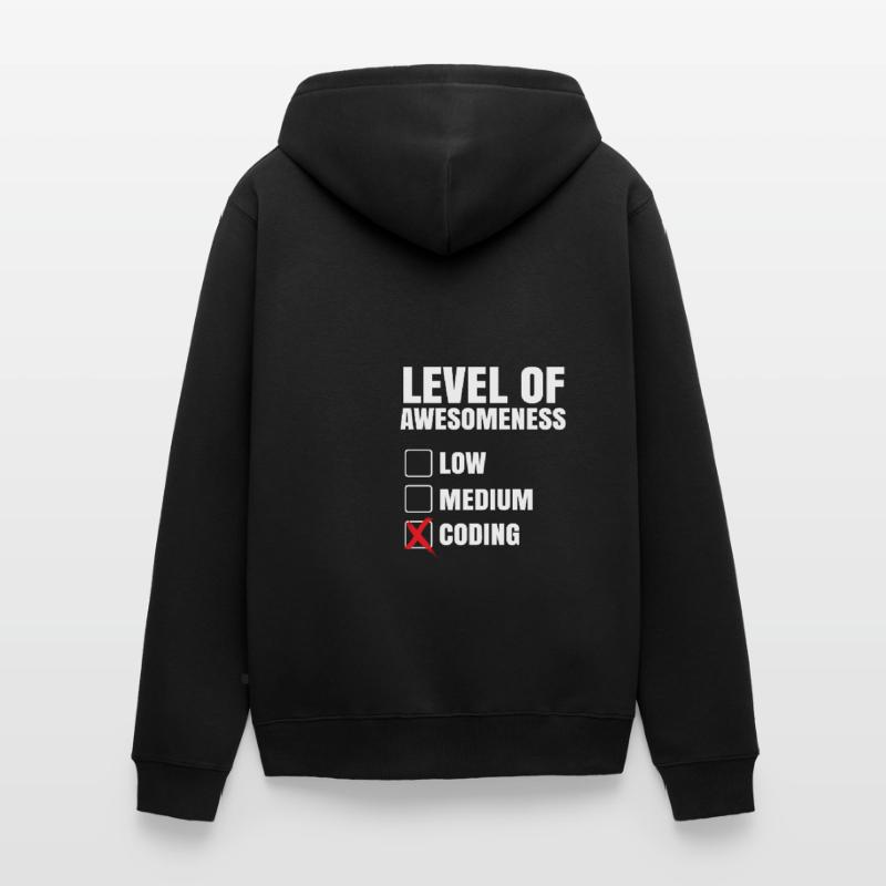 Level Of Awesomeness Low Medium Coding Programming Unisex Premium Bio Zip Hoodie