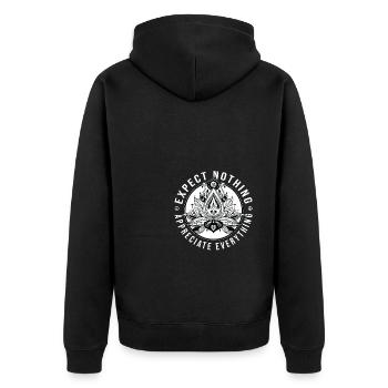 Expect Nothing Appreciate Everything Meditation Me - Unisex Premium Bio Zip Hoodie - Schwarz - Hinten - Nico (187cm)