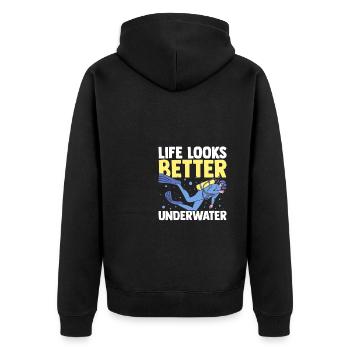 Life Looks Better Underwater Scuba Diver Diving Sn - Unisex Premium Bio Zip Hoodie - Schwarz - Hinten - Nico (187cm)
