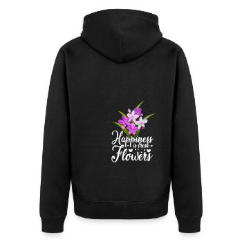 Happiness Is Fresh Flowers Gardener Botancial Plan - Unisex Premium Bio Zip Hoodie - Schwarz - Hinten - Nico (187cm)