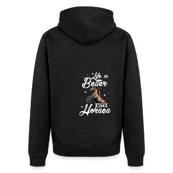 Life Is Better With Horses Equestrian Horse Rider - Unisex Premium Bio Zip Hoodie - Schwarz - Hinten - Nico (187cm)