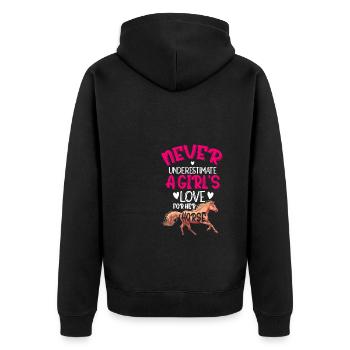 Never Underestimate A Girl's Love For Her Horse Eq - Unisex Premium Bio Zip Hoodie - Schwarz - Hinten - Nico (187cm)