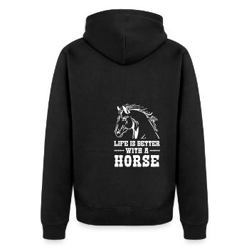 Life Is Better With Horses Equestrian Horse Rider - Unisex Premium Bio Zip Hoodie - Schwarz - Hinten - Nico (187cm)
