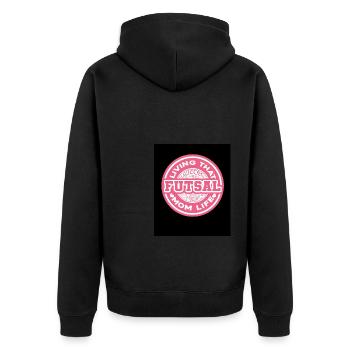 Living That Futsal Mom Life Indoor Soccer Football - Unisex Premium Bio Zip Hoodie - Schwarz - Hinten - Nico (187cm)