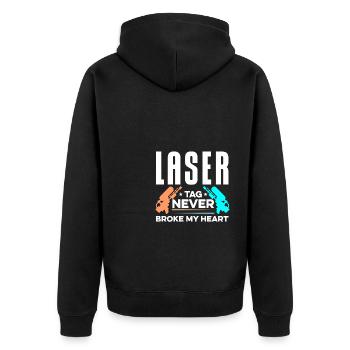 Lasertag Never Broke My Heart Lasertag Player Lase - Unisex Premium Bio Zip Hoodie - Schwarz - Hinten - Nico (187cm)