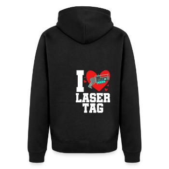 I Love Lasertag Lasertag Player Lasergame Phaser R - Unisex Premium Bio Zip Hoodie - Schwarz - Hinten - Nico (187cm)