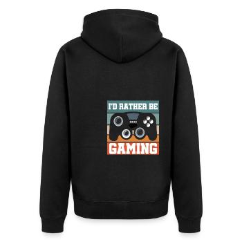 I'd Rather Be Gaming Video Game Player Gamer Nerd - Unisex Premium Bio Zip Hoodie - Schwarz - Hinten - Nico (187cm)