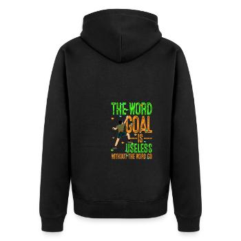 The World Goal Is Useless Without The Word Go Clim - Unisex Premium Bio Zip Hoodie - Schwarz - Hinten - Nico (187cm)