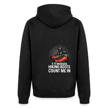 If It Involves Hiking Boots Count Me In Hiking Tre - Unisex Premium Bio Zip Hoodie - Schwarz - Hinten - Nico (187cm)