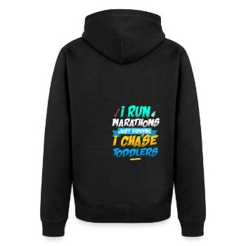 I Run Marathons Just Kidding I Chase Toddlers Baby - Unisex Premium Bio Zip Hoodie - Schwarz - Hinten - Nico (187cm)