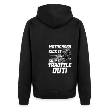 Kick It Grip It Throttle It Out Dirt Biker Motocro - Unisex Premium Bio Zip Hoodie - Schwarz - Hinten - Nico (187cm)
