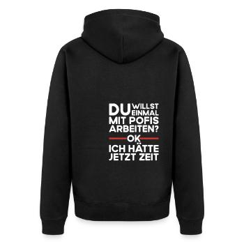Einmal mit Profis Arbeiten Lustiges Handwerker - Unisex Premium Bio Zip Hoodie - Schwarz - Hinten - Nico (187cm)