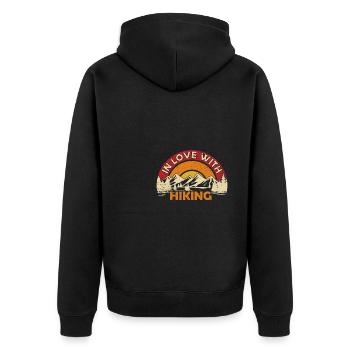 Wandern Wanderer In Love with Hiking Retro Wander - Unisex Premium Bio Zip Hoodie - Schwarz - Hinten - Nico (187cm)