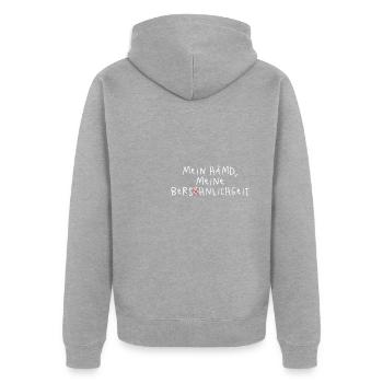 Mein Hämd Meine Persönlichkeit Rechtschreibung - Unisex Premium Bio Zip Hoodie - Grau meliert - Hinten - Nico (187cm)