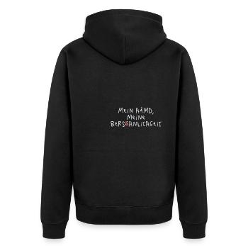 Mein Hämd Meine Persönlichkeit Rechtschreibung - Unisex Premium Bio Zip Hoodie - Schwarz - Hinten - Nico (187cm)