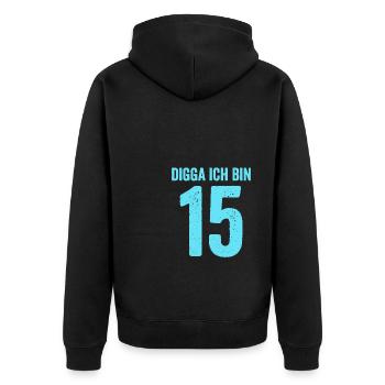 Blau Digga Ich Bin 15 Jahre Junge 15. Geburtstag - Unisex Premium Bio Zip Hoodie - Schwarz - Hinten - Nico (187cm)