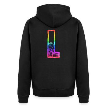 regenbogen l - Unisex Premium Bio Zip Hoodie - Schwarz - Hinten - Nico (187cm)