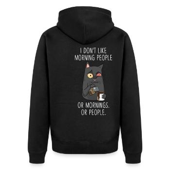 Morning People Moody Kitty Tired Cat Funny - Unisex Premium Bio Zip Hoodie - Schwarz - Hinten - Nico (187cm)