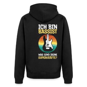 Bassist Superkräfte Bass Spieler Geschenk - Unisex Premium Bio Zip Hoodie - Schwarz - Hinten - Nico (187cm)
