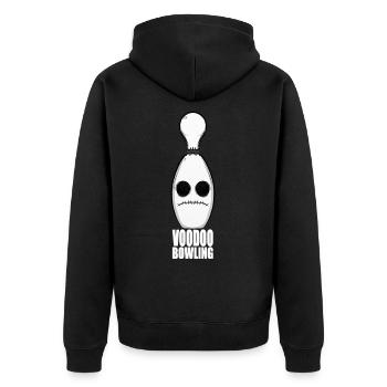 lustiges Bowling Shirt Sticker Pin Kegel Kegeln - Unisex Premium Bio Zip Hoodie - Schwarz - Hinten - Nico (187cm)