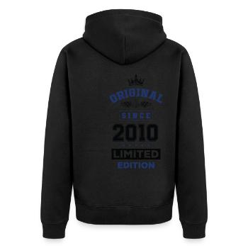 2010 limited edition Geburtstag - Unisex Premium Bio Zip Hoodie - Schwarz - Hinten - Nico (187cm)