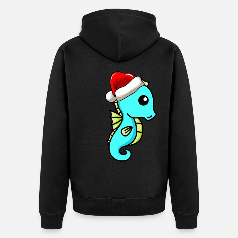 Seepferdchen Comic Weihnachten - Unisex Premium Bio Zip Hoodie - Schwarz