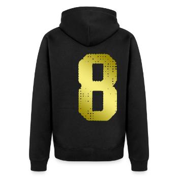 8 Zahl Trikot - Unisex Premium Bio Zip Hoodie - Schwarz - Hinten - Nico (187cm)