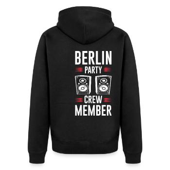 Berlin Party Crew - Unisex Premium Bio Zip Hoodie - Schwarz - Hinten - Nico (187cm)