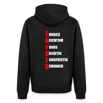 Erfolg - Unisex Premium Bio Zip Hoodie - Schwarz - Hinten - Nico (187cm)